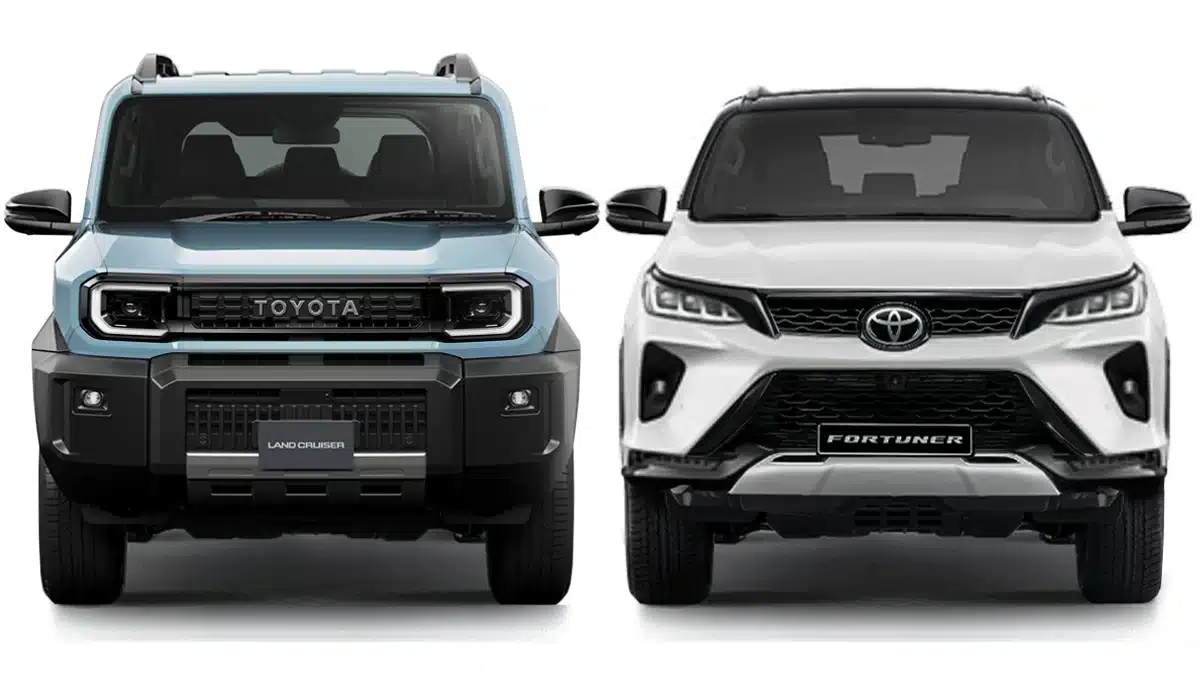 Comparativa de tamaño: ¿Qué tan grande es el Toyota Land Cruiser FJ en comparación con la popular Fortuner? 2027 land cruiser fj vs 2025 fortuner front